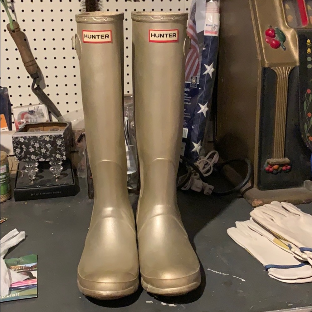 Gold tall hunter boots!!